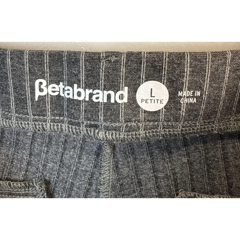 Betabrand Gray Striped Pull On Elastic Waist Pants Women's Large Petite Yoga